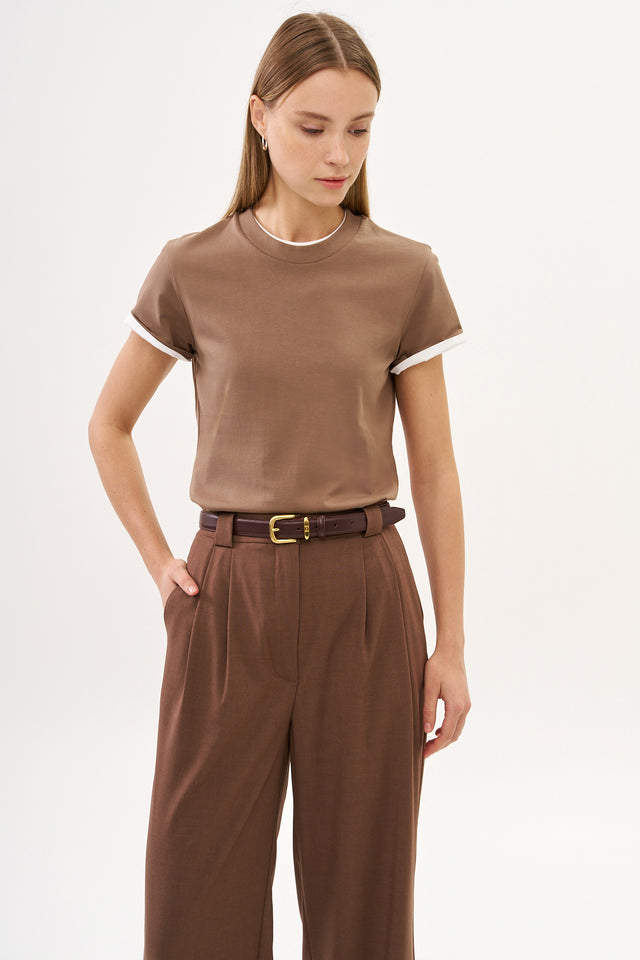 Tres fitted T Dusty Brown