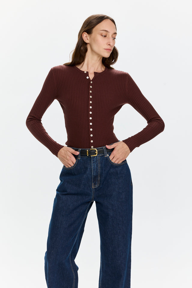 Rose Buttoned Knit Deep Mahogany