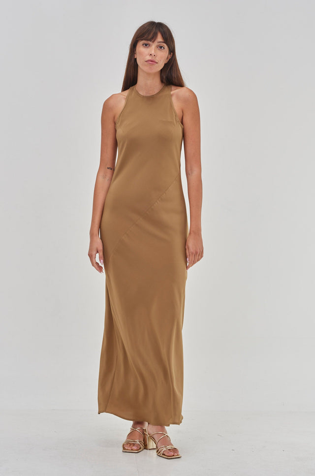 Niki Silk Slip Dress Bronze