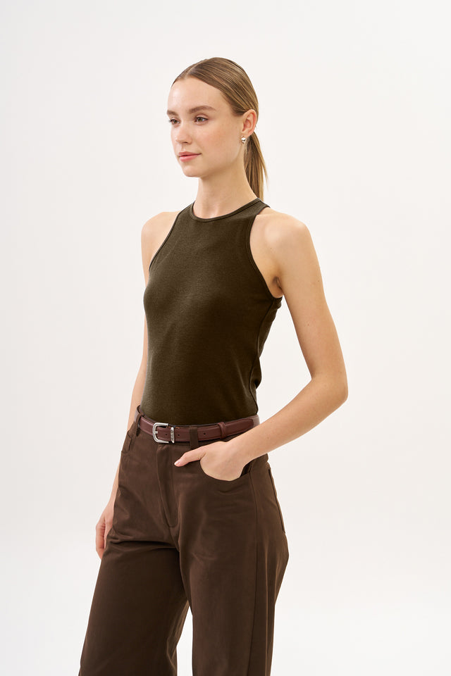 Zoe Rib Top Dusty Brown