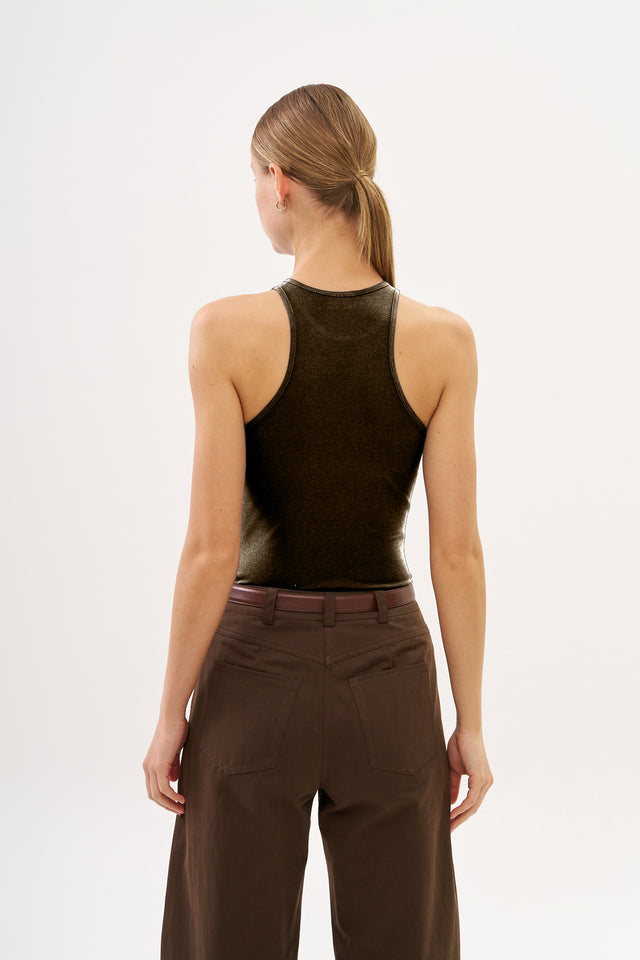 Zoe Rib Top Dusty Brown