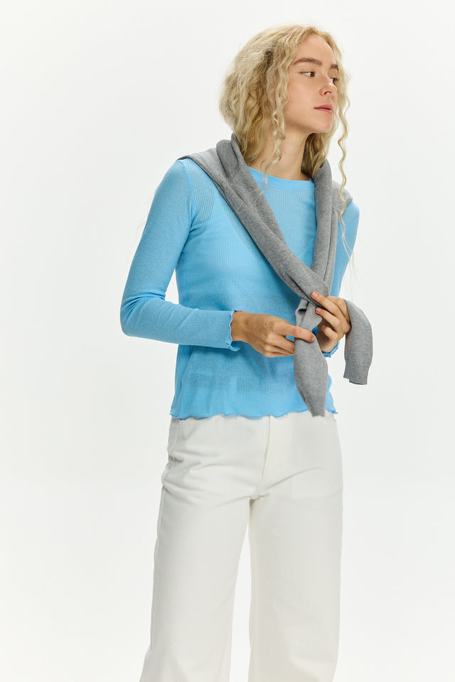 Fleur Long Sleeve T Sky Blue