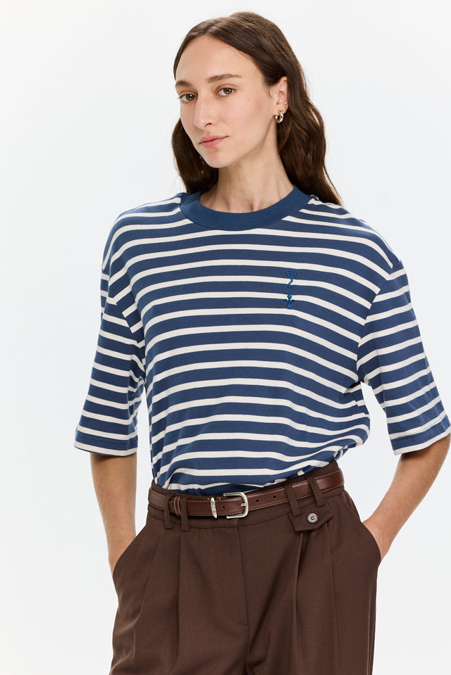 Oversized Sigma T Stripes Blue