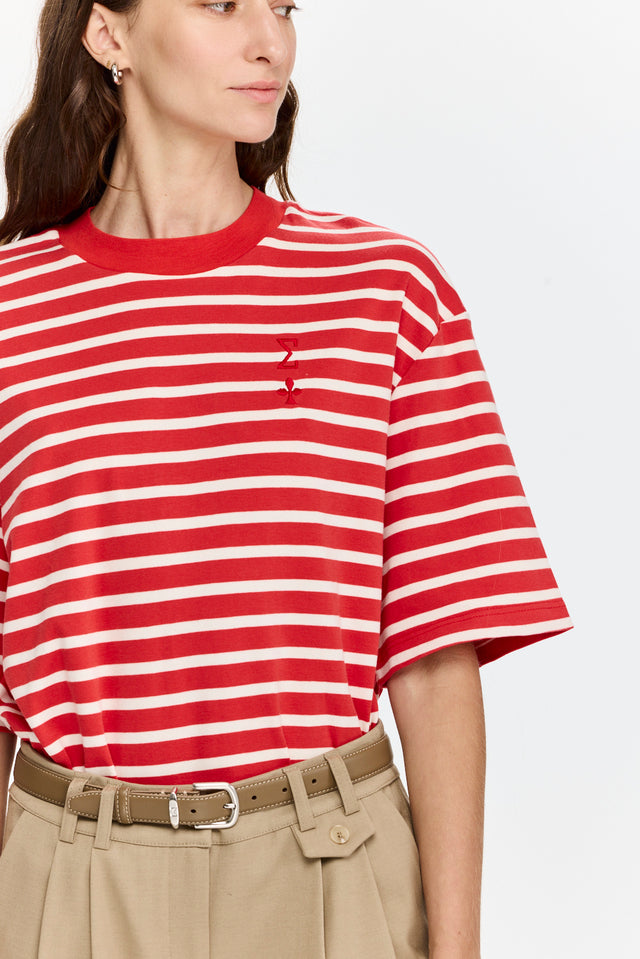 Oversized Sigma T Stripes Red