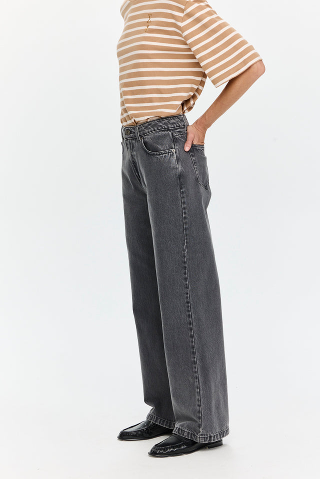 Pre Order Wide Leg Denim Washed Grey