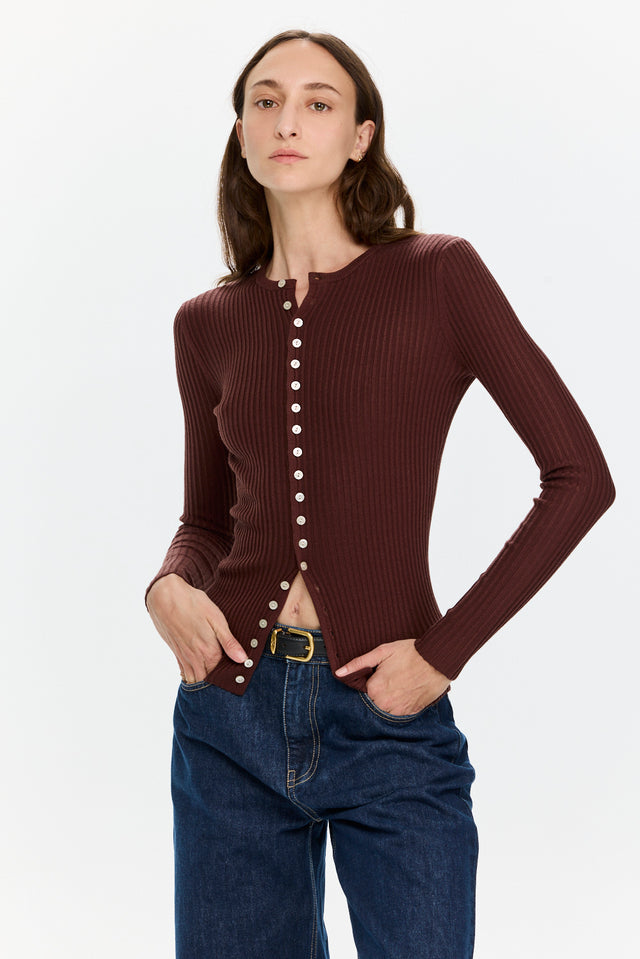 Rose Buttoned Knit Deep Mahogany