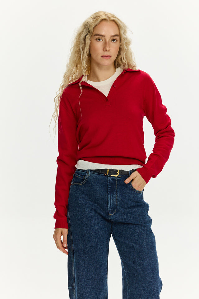 Long Sleeve Polo Red