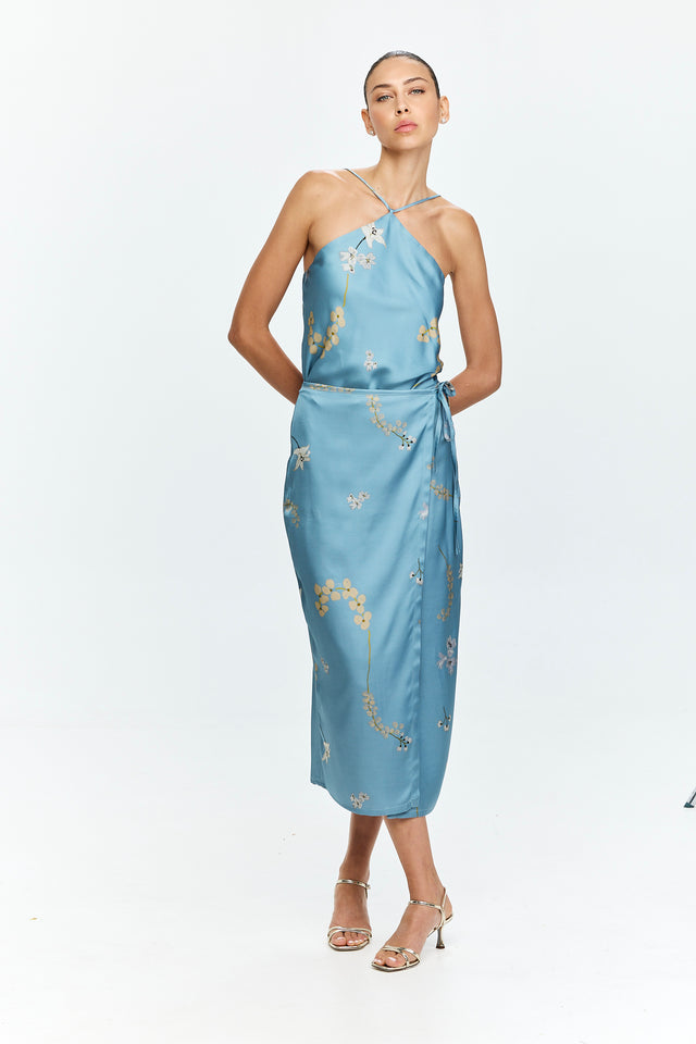 Harper Printed Wrap Skirt Light Blue
