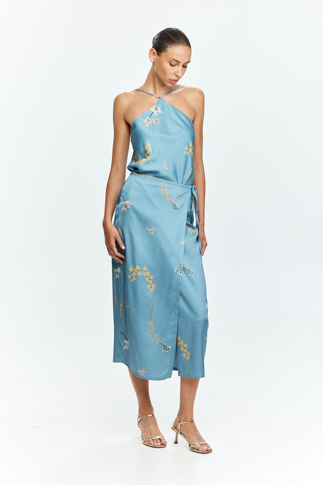 Harper Printed Wrap Skirt Light Blue