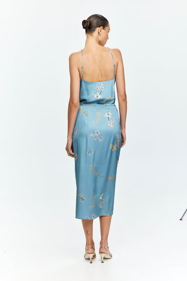Harper Printed Wrap Skirt Light Blue