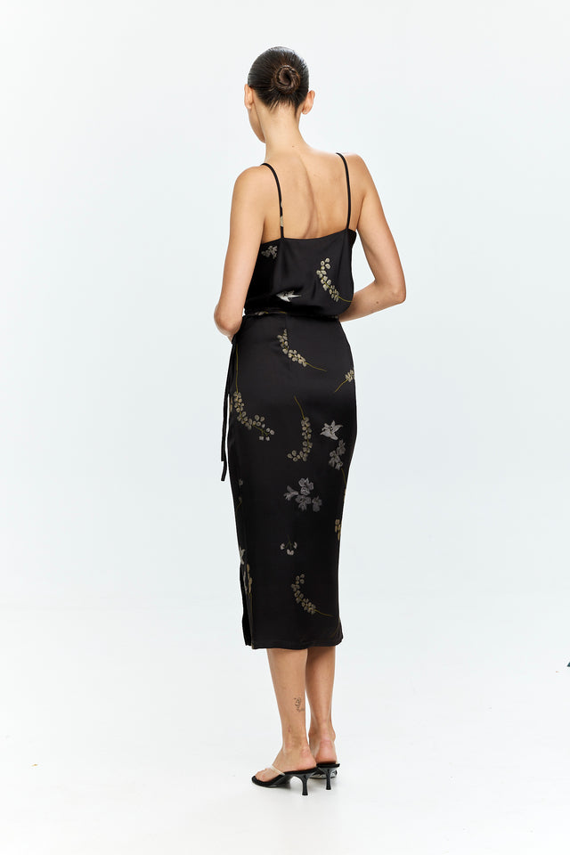 Harper Printed Wrap Skirt Chocolate
