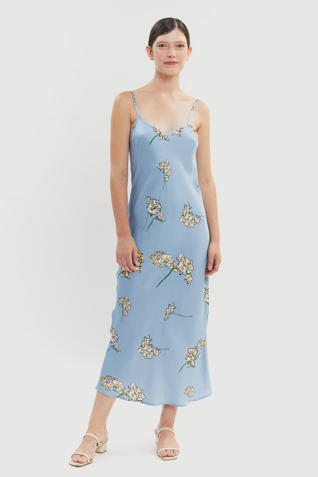 Light Blue Orchid Silk Slip Dress