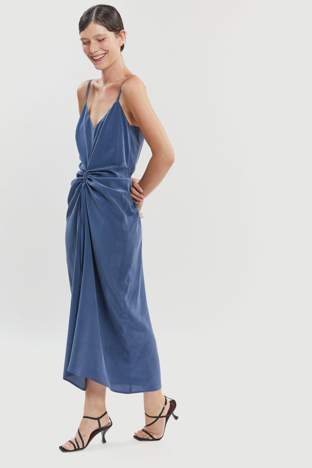 Nina Silk Slip Dress Blue