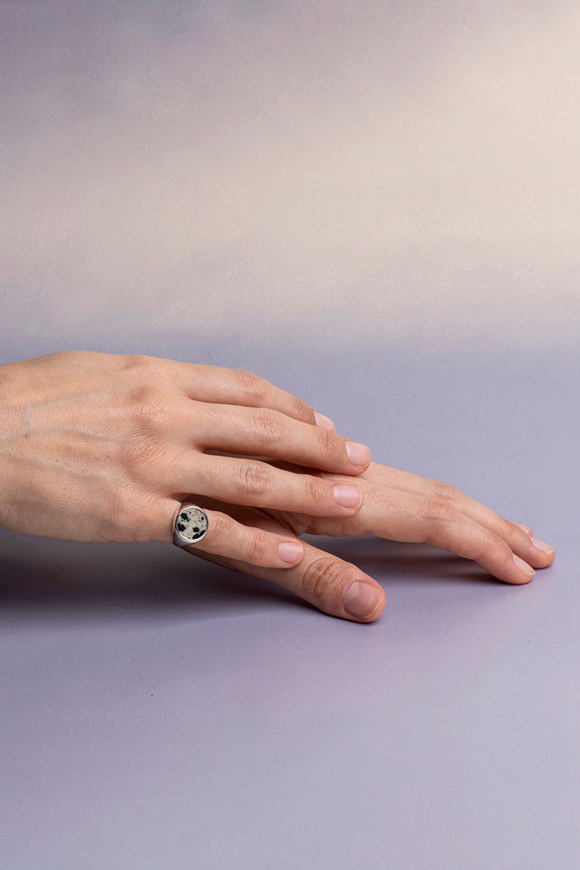 Dalmatian Jasper Pinky Ring