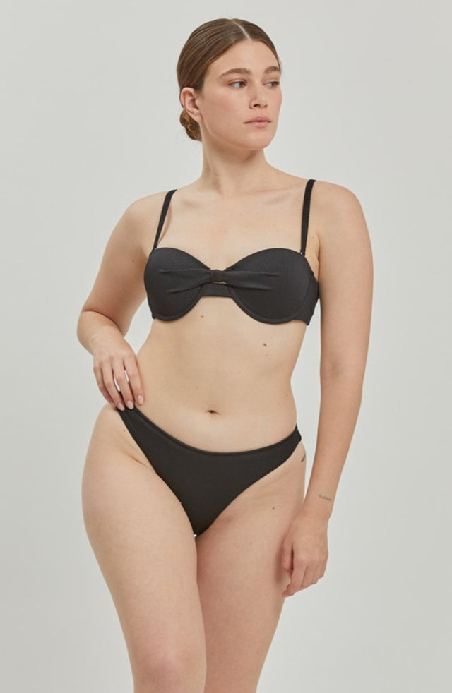 Black Ribbed Rose Bikini Top