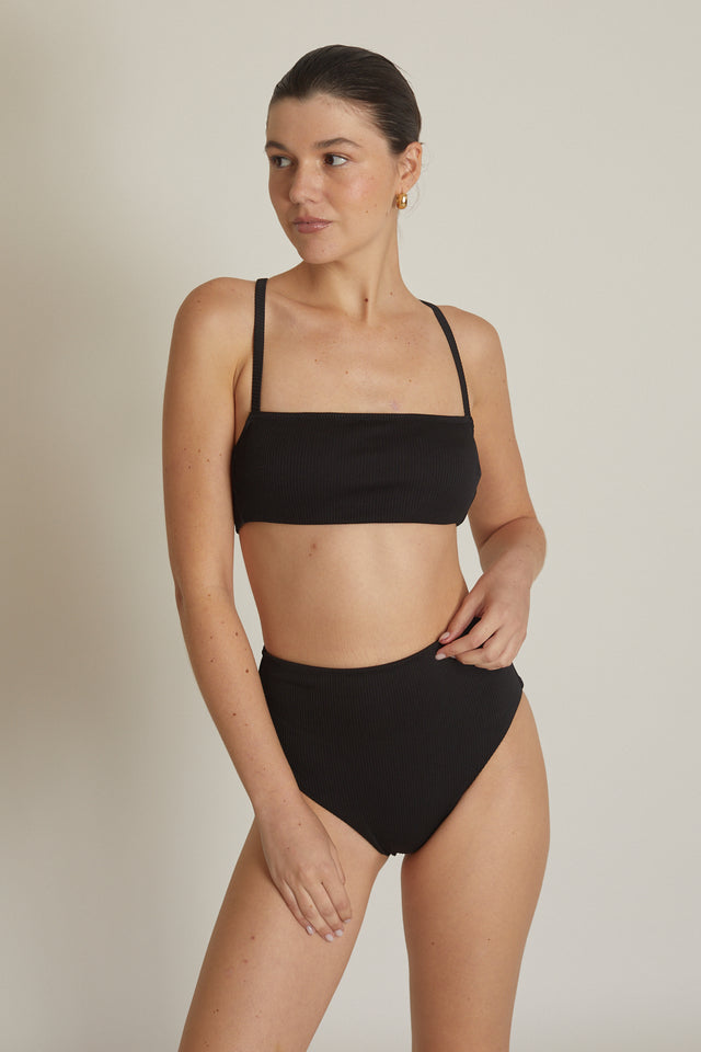 Black Ribbed Poppy Bikini Top