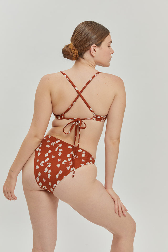 Brown Print Poppy Bikini Top
