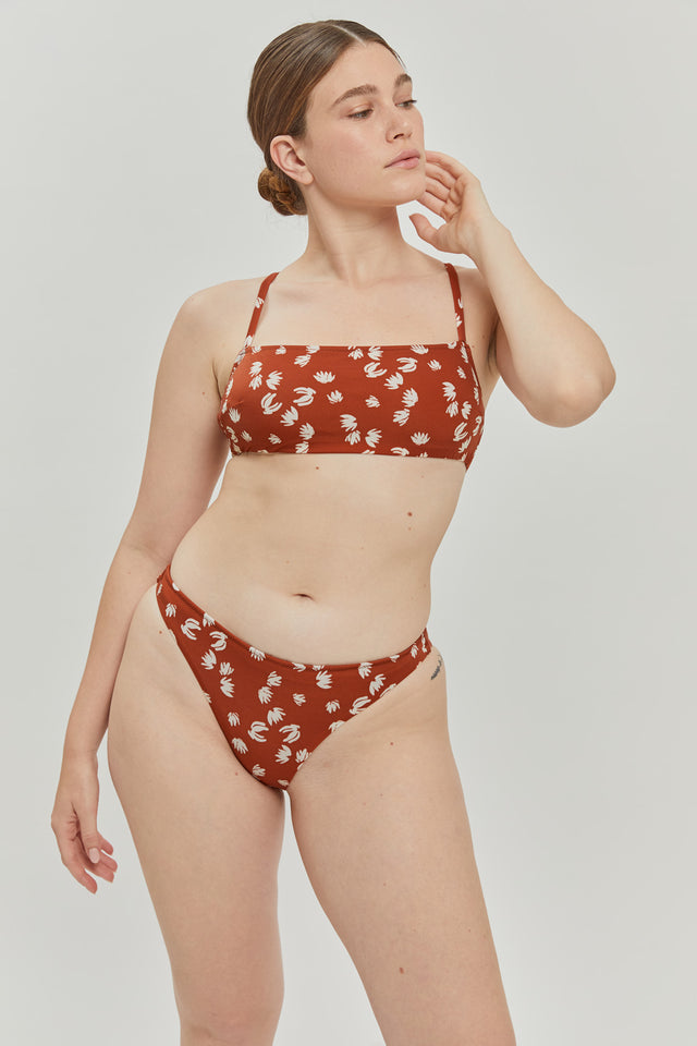 Brown Print Poppy Bikini Top