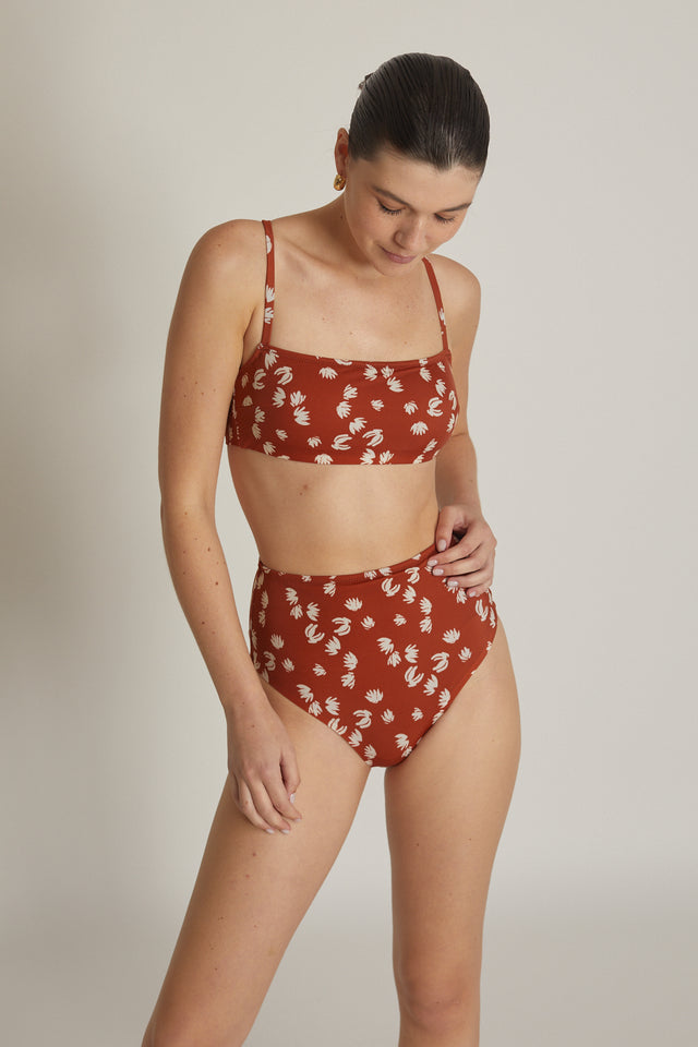Brown Print Poppy Bikini Top