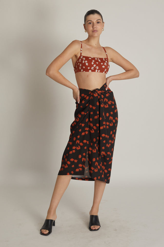 Brown Print Poppy Bikini Top