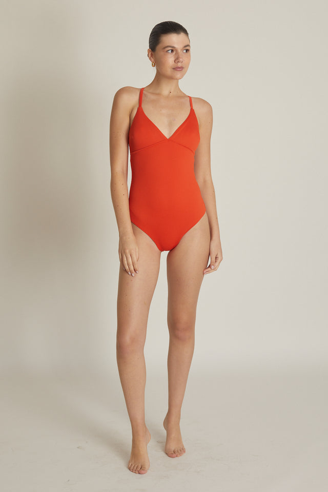 Orange Ribbed Camille Bodysuit