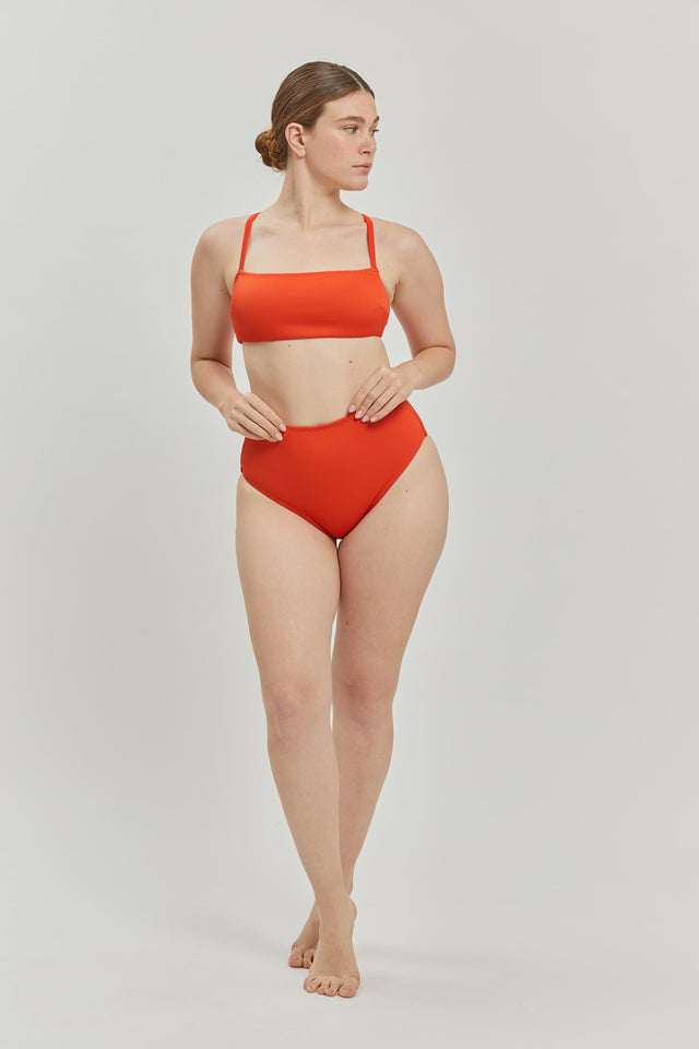 Orange Ribbed Poppy Bikini Top