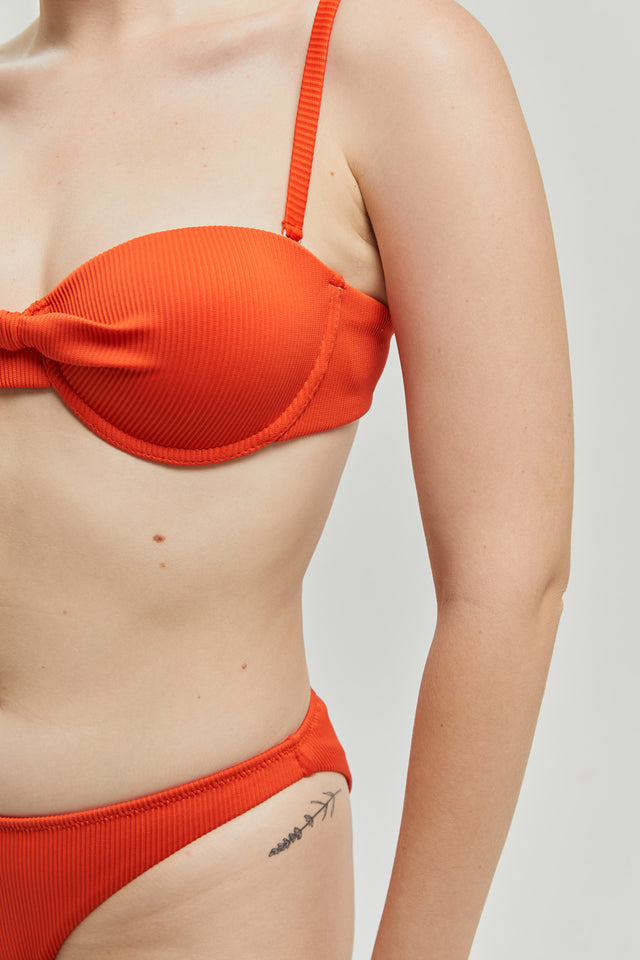 Orange Ribbed Rose Bikini Top