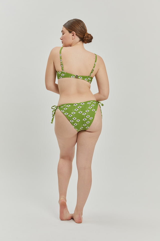 Green Print Rose Bikini Top