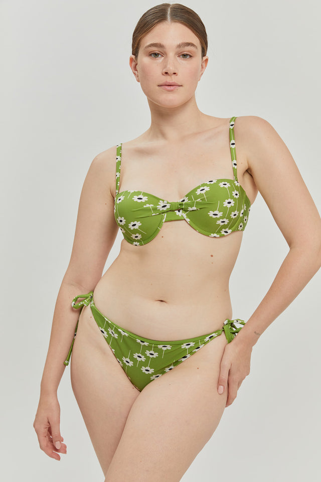 Green Print Rose Bikini Top