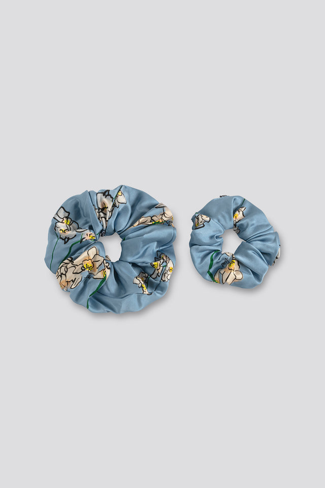 Light blue Orchid Silk Scrunchie - Small