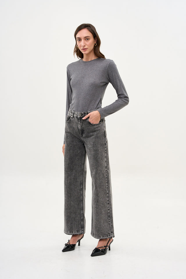 Wide Leg Denim Washed Grey