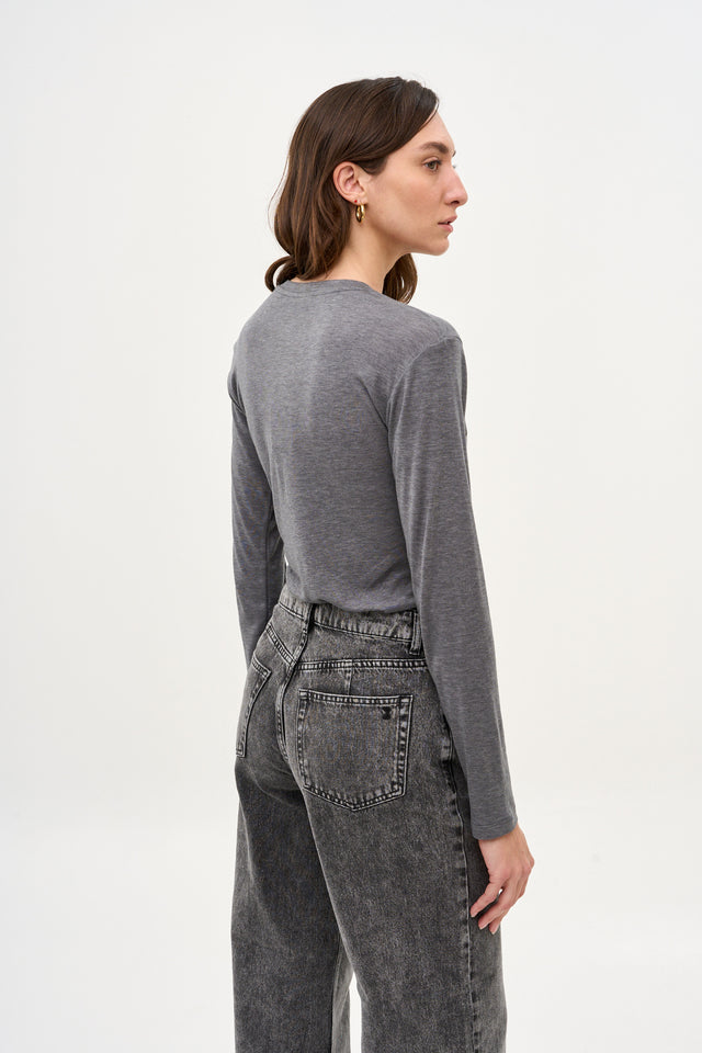 Wide Leg Denim Washed Grey