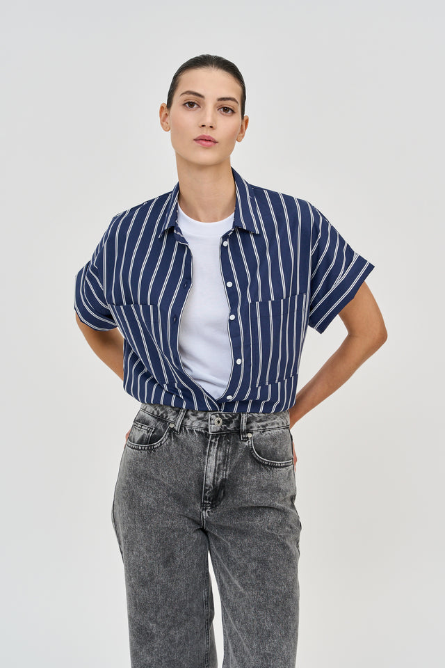 Daniel Blouse Navy Blue stripes