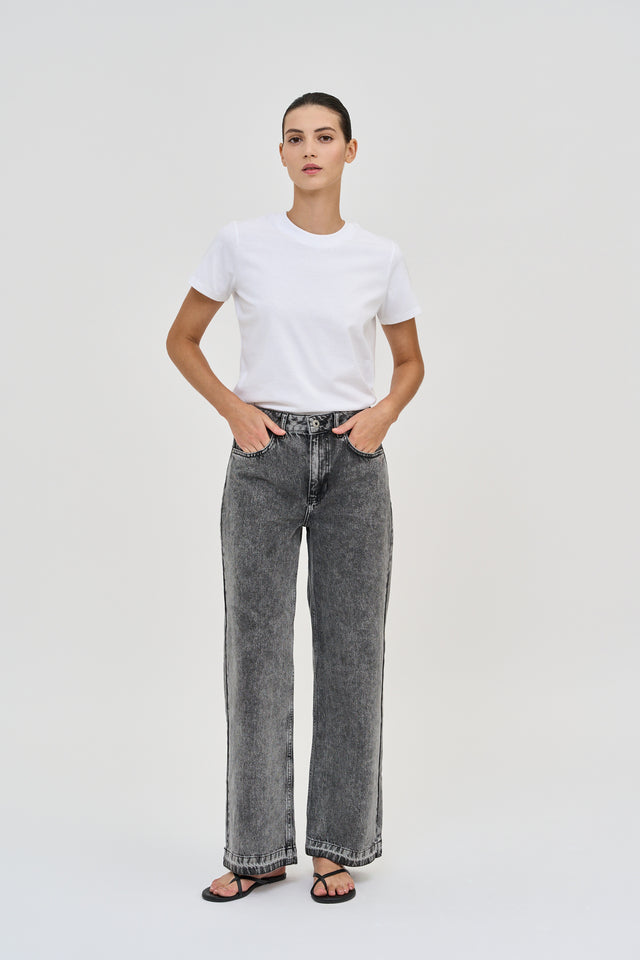 Wide Leg Denim Washed Grey