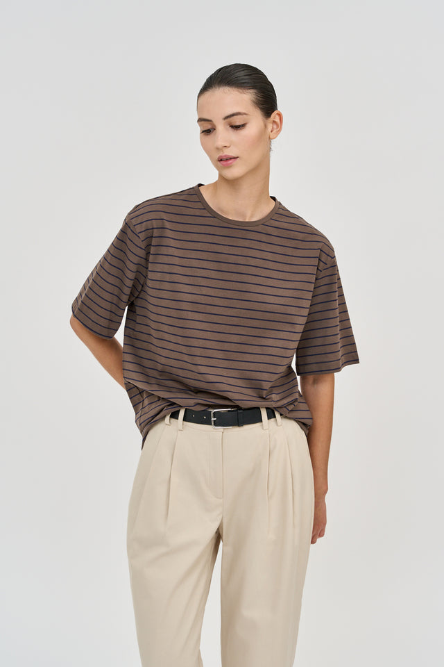 Oversized T Stripes Brown-Blue