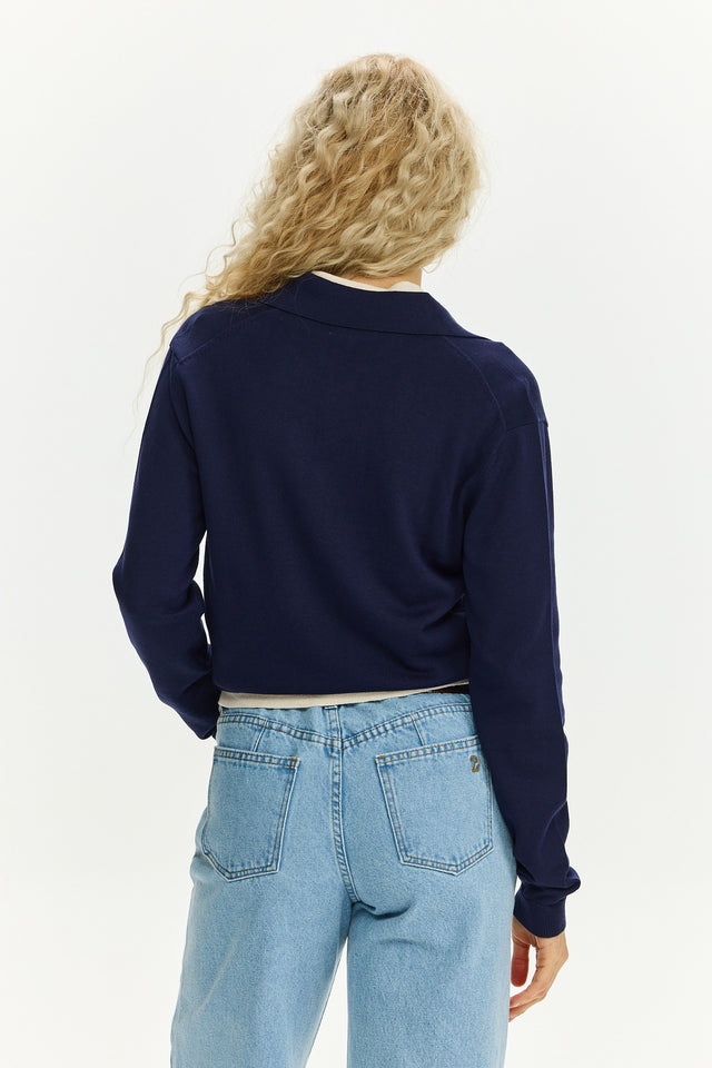 Long Sleeve Polo Night Blue