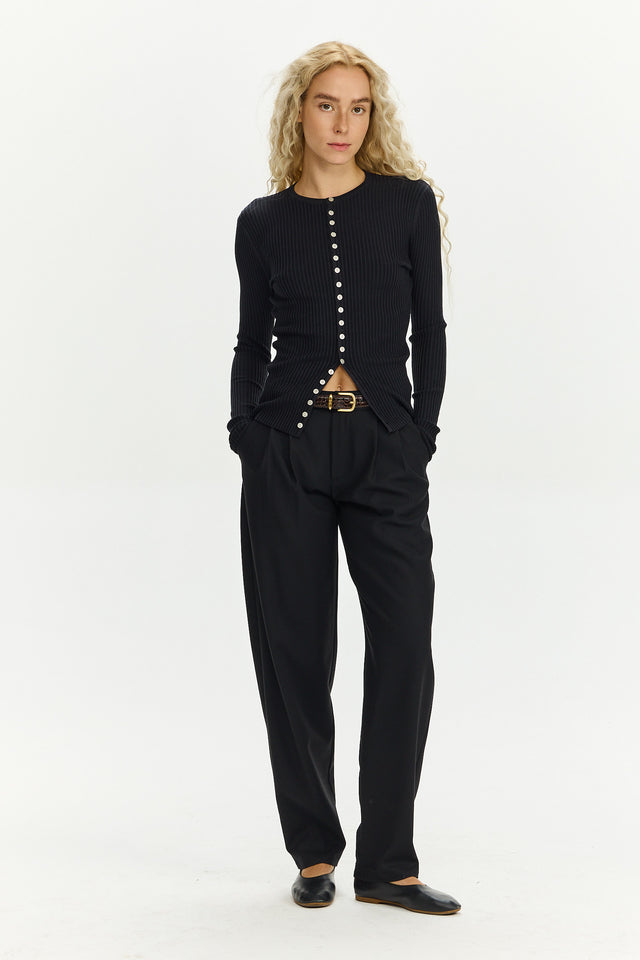 Rose Buttoned Knit Tencel Black