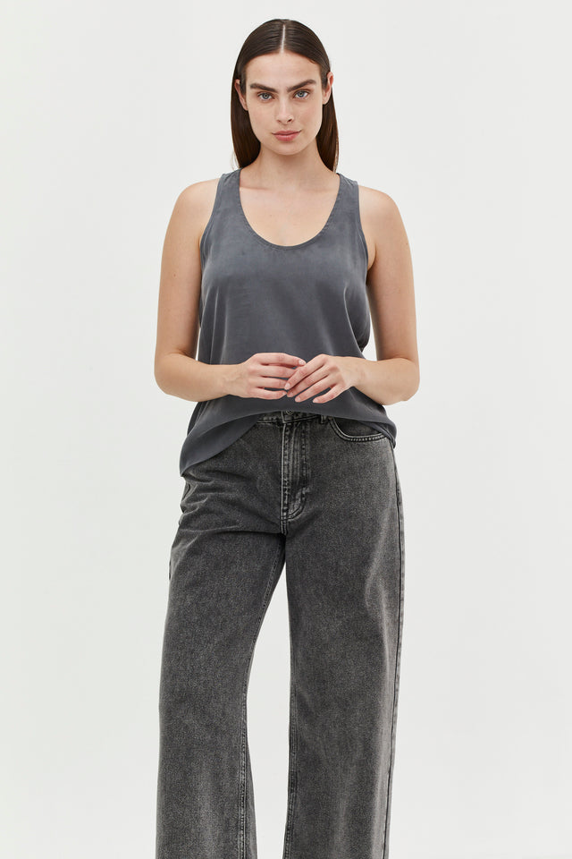 Wide Leg Denim Washed Grey