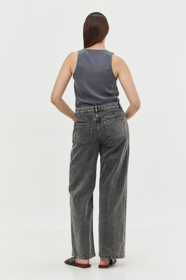 Wide Leg Denim Washed Grey