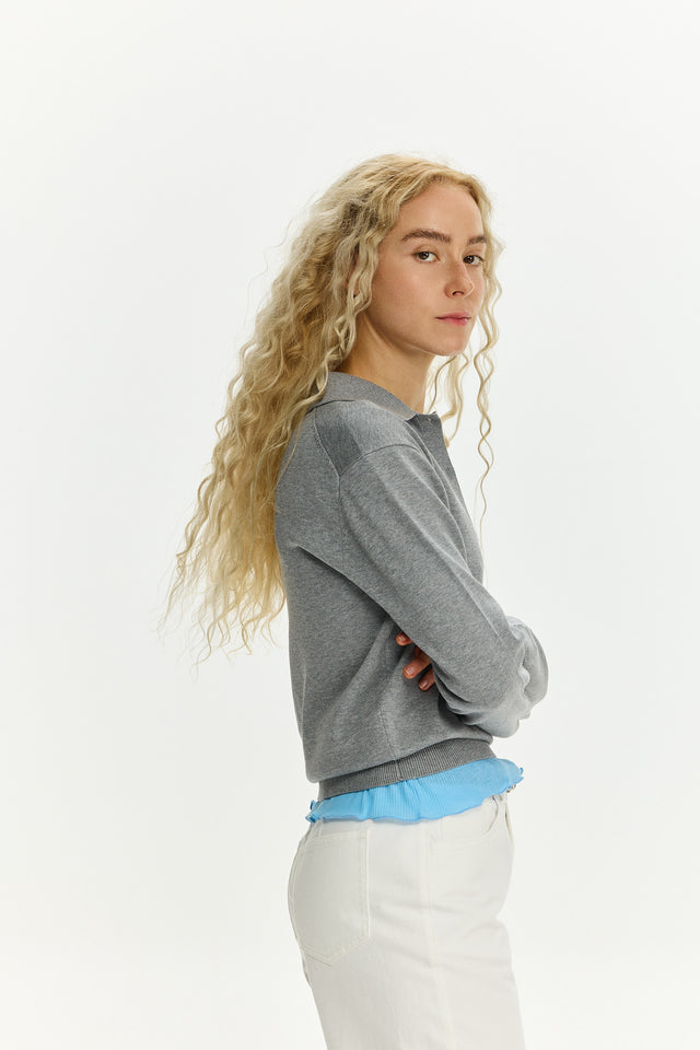 Long Sleeve Polo Grey Melange