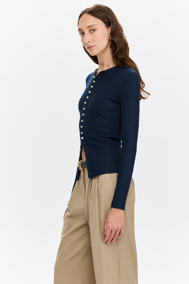 Rose Buttoned Knit Navy Blue