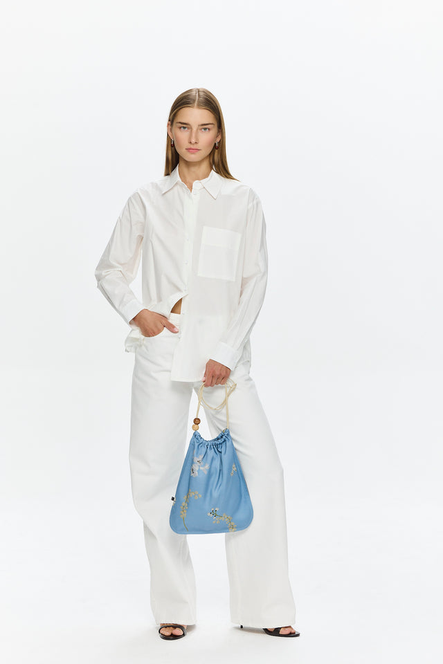 Pre-order: Light Blue Printed Drawstring Bag