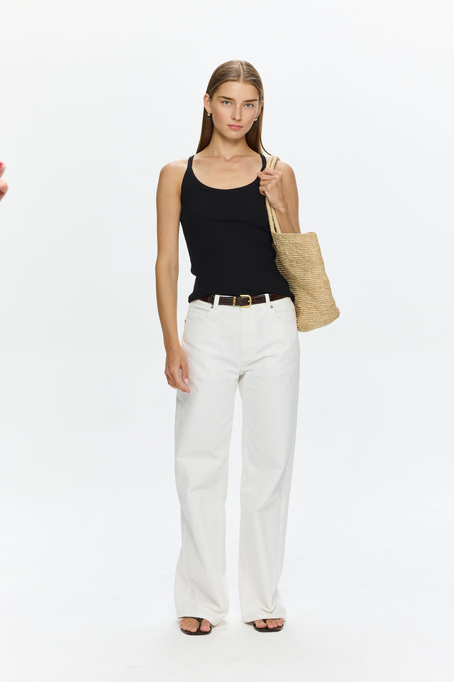 Wide Leg Mid Waist Denim White