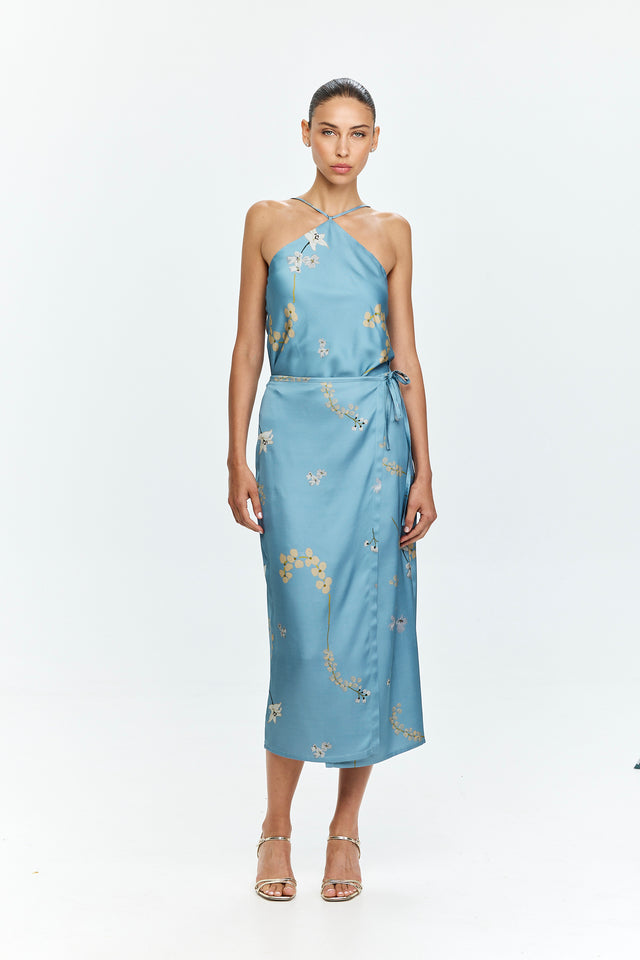 Harper Printed Wrap Skirt Light Blue