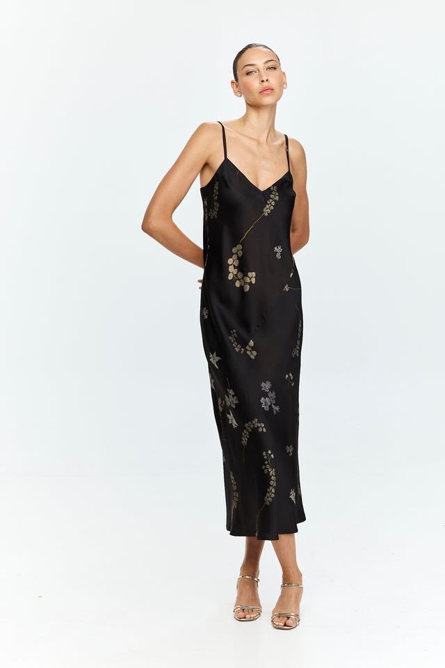 Printed Slip Dress Chocolate