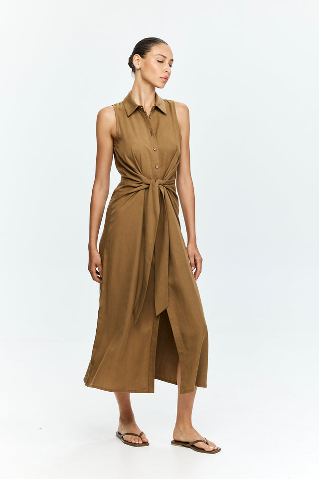 Sean Tie Dress Camel