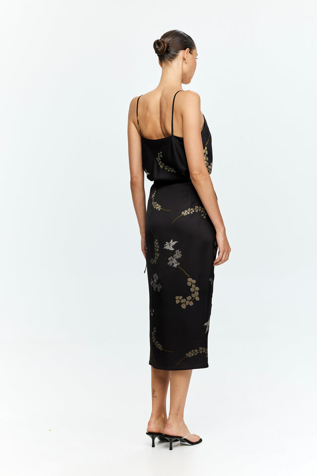 Harper Printed Wrap Skirt Chocolate