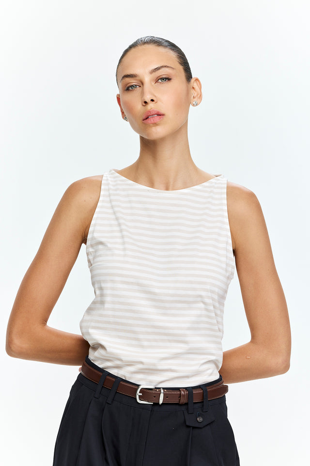 Boat neck Stripes Beige