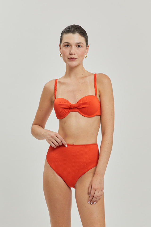 Orange Ribbed Rose Bikini Top