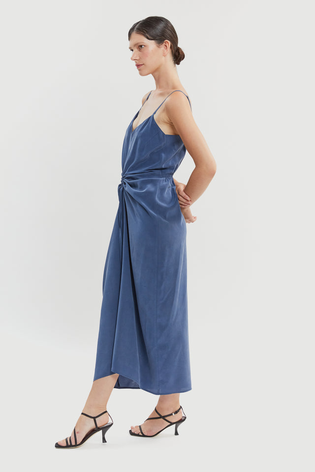 Nina Silk Slip Dress Blue